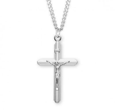 Sterling Silver Inlayed Crucifix on a 24&quot; Rhodium Plated Chain