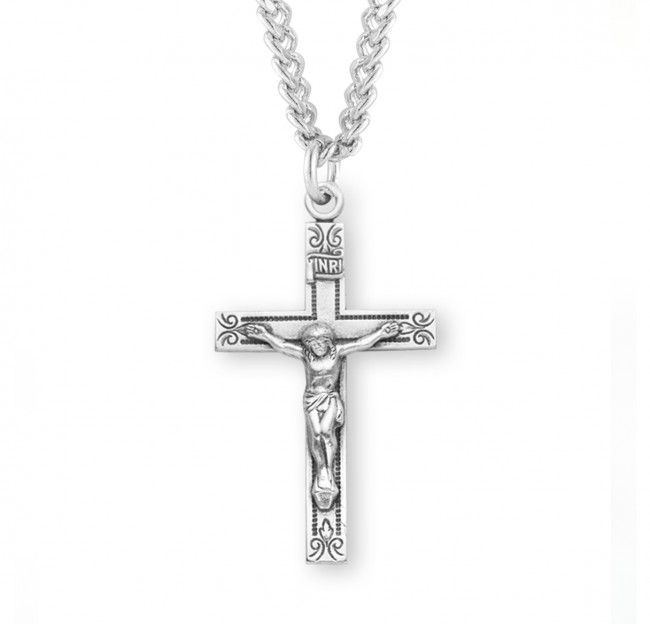 Sterling Silver Medium Rosary Crucifix on a 24&quot; Rhodium Plated Chain