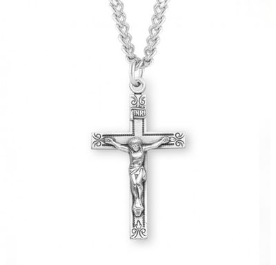 Sterling Silver Medium Rosary Crucifix on a 24&quot; Rhodium Plated Chain