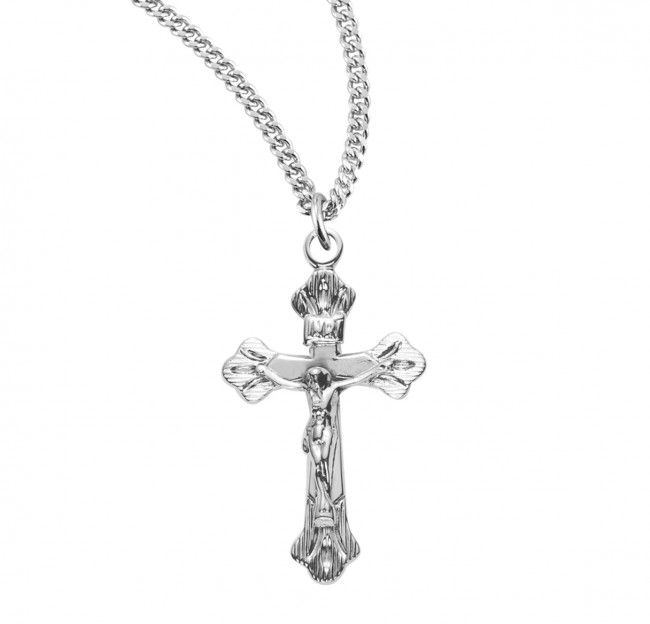 Flare tipped Sterling Silver Crucifix on a 18" Rhodium Plated Chain Flare tipped Sterling Silver Crucifix on a 18" Rhodium Plated Chain