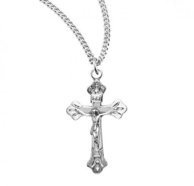 Flare tipped Sterling Silver Crucifix on a 18&quot; Rhodium Plated Chain