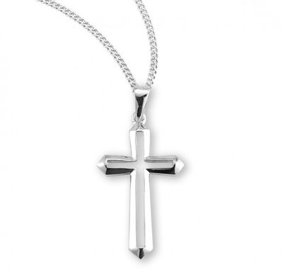 Sterling Silver Medium Cut-Out Cross on a 18&quot;  Rhodium Plated Chain