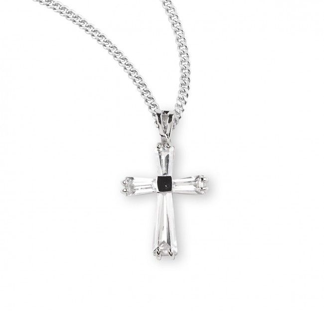 Crystal Zircon Cross Pendant on a 18&quot; Rhodium Plated Chain