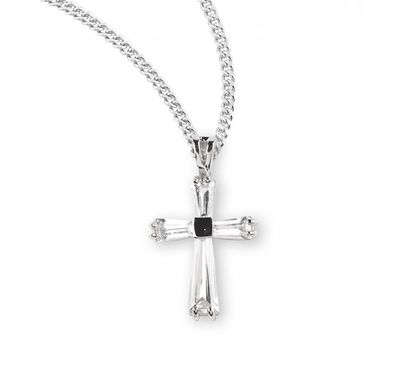 Crystal Zircon Cross Pendant on a 18&quot; Rhodium Plated Chain
