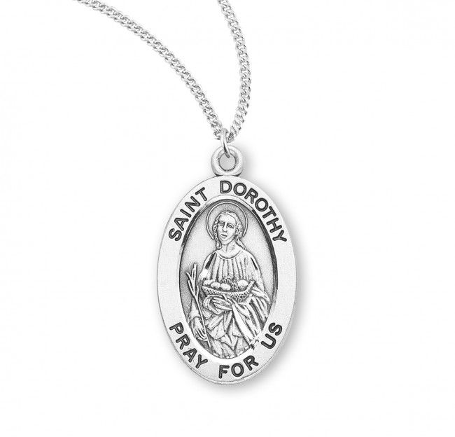 Sterling Silver St. Dorothy Oval Medal on a 18&quot; Rhodium Plated Chain