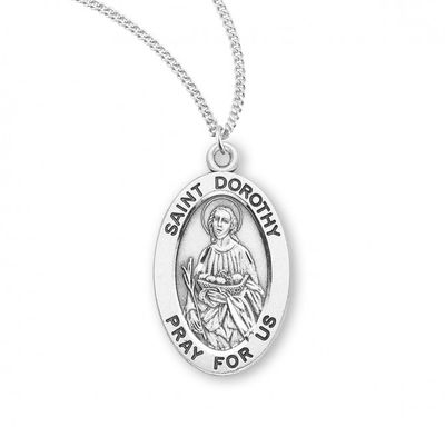 Sterling Silver St. Dorothy Oval Medal on a 18&quot; Rhodium Plated Chain