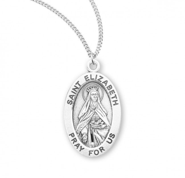 Sterling Silver St. Elizabeth Oval Medal on a 18&quot; Rhodium Plated Chain