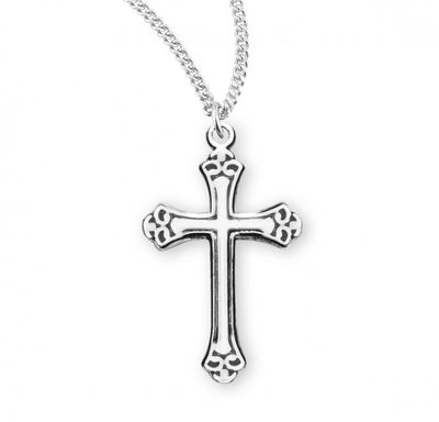 Sterling Silver Fancy Black Etched Enameled Cross on a 18&quot; Rhodium Plated Chain