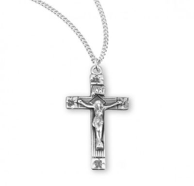 Sterling Silver Medium Fancy Crucifix on a 18&quot; Rhodium Plated Chain