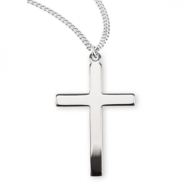 Sterling Silver Plain Medium Cross on a 20" Rhodium Plated Chain