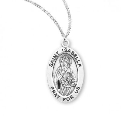 Sterling Silver St. Isabella Oval Medal on a 18&quot; Rhodium Plated Chain