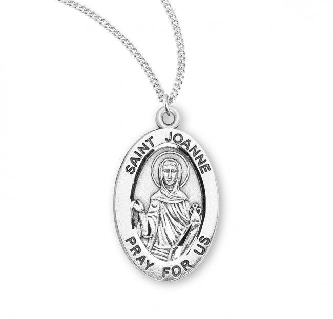 Sterling Silver St. Joanne Oval Medal on a 18&quot; Rhodium Plated Chain