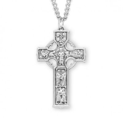 Sterling Silver Lrg Celtic Cross on a 24&quot; Rhodium Plated Chain