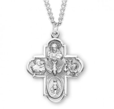 Sterling Silver Large 4-Way Cross on a 24&quot; Rhodium Plated Chain