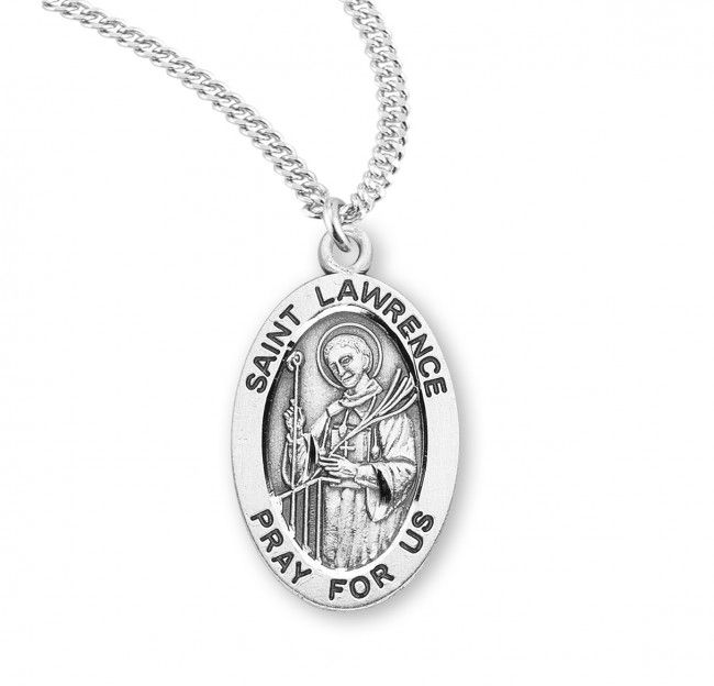 Sterling Silver St. Lawrence Oval Medal on a 20&quot; Rhodium Plated Chain