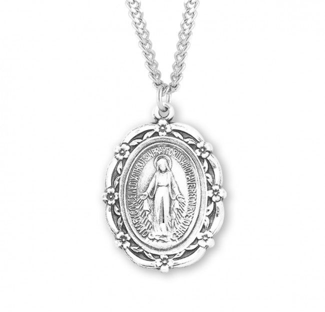 Sterling Silver Large Miraculous Medal on a 24&quot; Rhodium Plated Chain