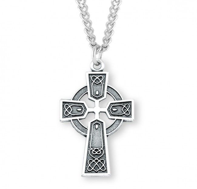 Sterling Silver Large Celtic Cross on a 24&quot; Rhodium Plated Chain