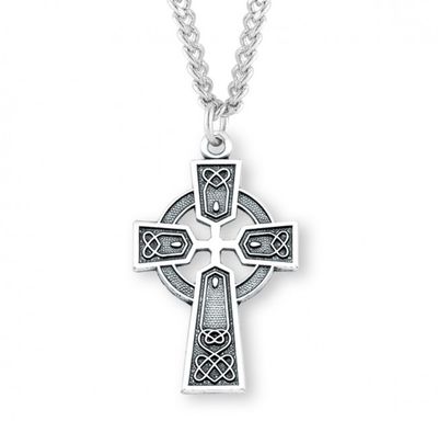 Sterling Silver Large Celtic Cross on a 24&quot; Rhodium Plated Chain