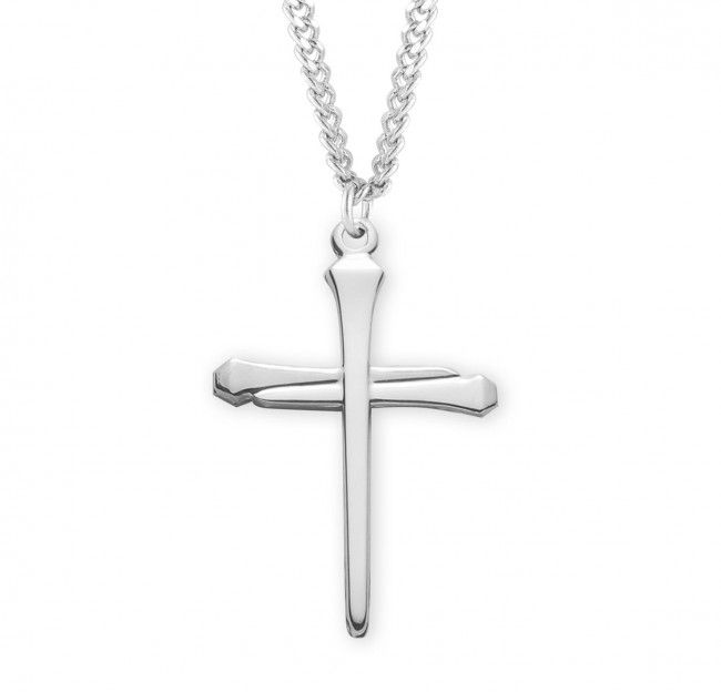 Sterling Silver Large Spike Nail Cross on a 24&quot; Rhodium Plated Chain