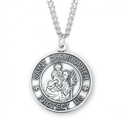Sterling Silver St. Christopher  Oval Medal on a 24&quot; Rhodium Plated Chain