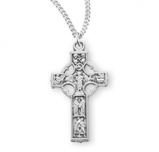 Sterling Silver Medium Celtic Cross on a 18&quot; Rhodium Plated Chain