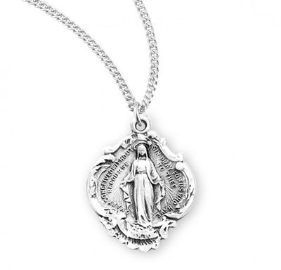 Sterling Silver Medium Baroque Miraculous Medal on a 18&quot;  Rhodium Plated Chain
