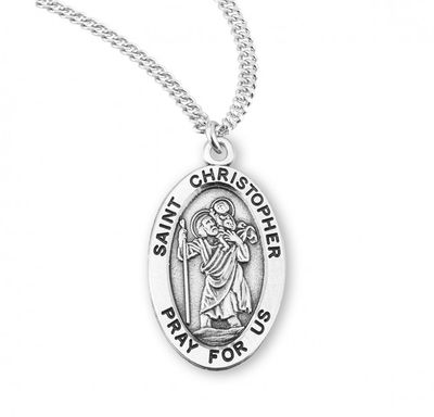 Sterling Silver St. Christopher Oval Medal on a 20&quot; Rhodium Plated Chain