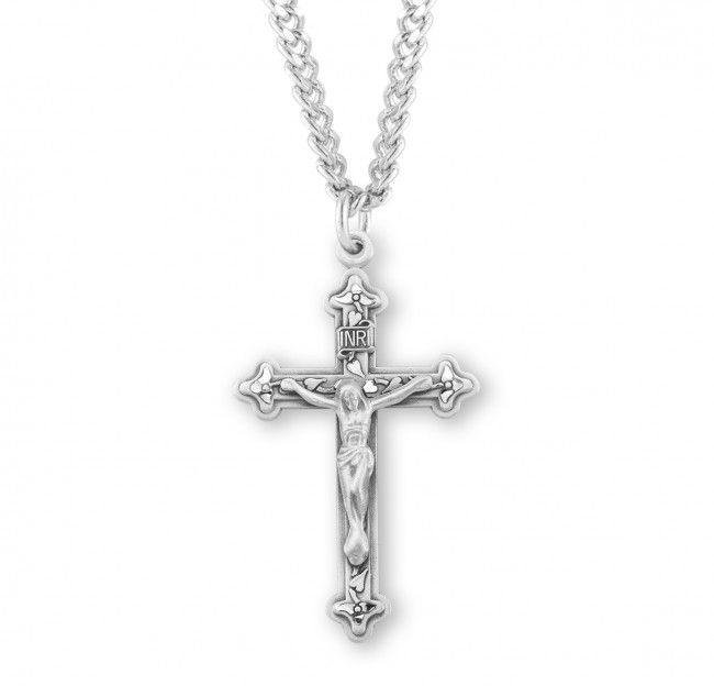 Sterling Silver Medium Vine Design Cross on a 20" Rhodium Plated Chain