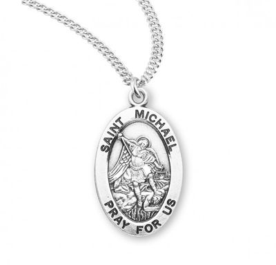 Sterling Silver St. Michael Oval Medal on a 20&quot; Rhodium Plated Chain