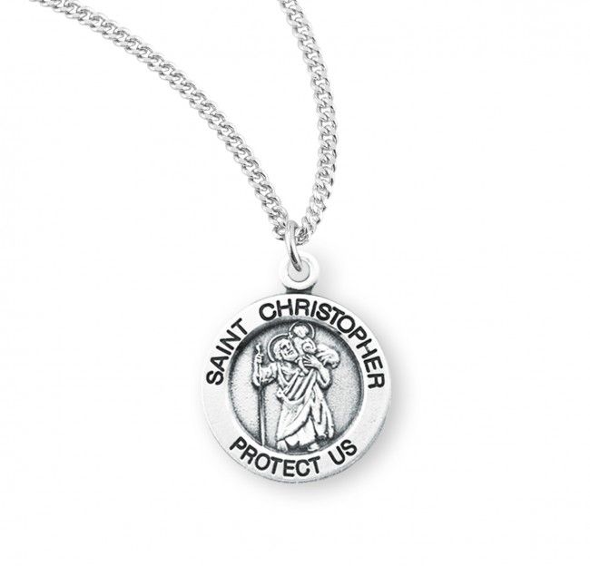 Sterling Silver Medium St. Christopher Medal on a 18&quot; Rhodium Plated Chain