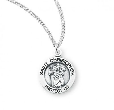 Sterling Silver Medium St. Christopher Medal on a 18&quot; Rhodium Plated Chain