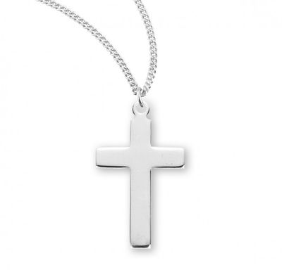 Plain Sterling Silver Cross with 18&quot; Rhodium Plated Chain