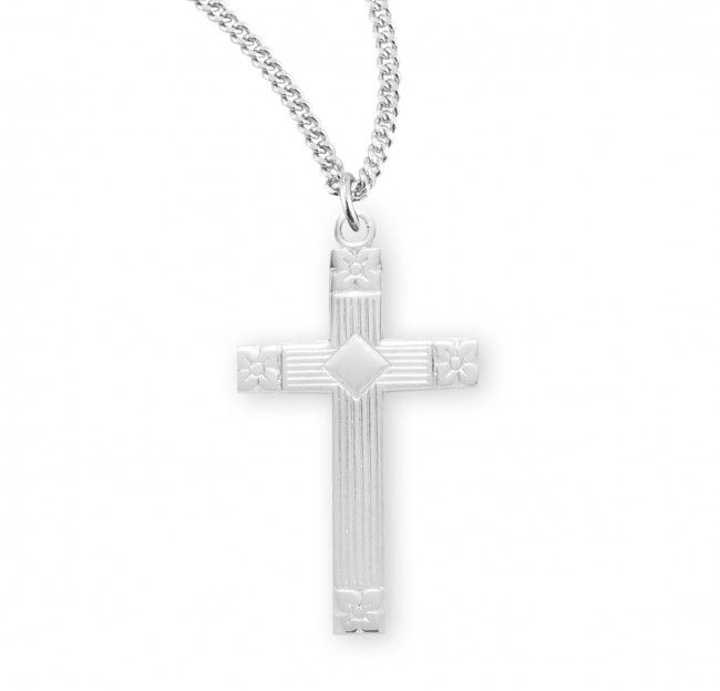 Sterling Silver Medium Fancy Cross on a 18&quot; Rhodium Plated Chain
