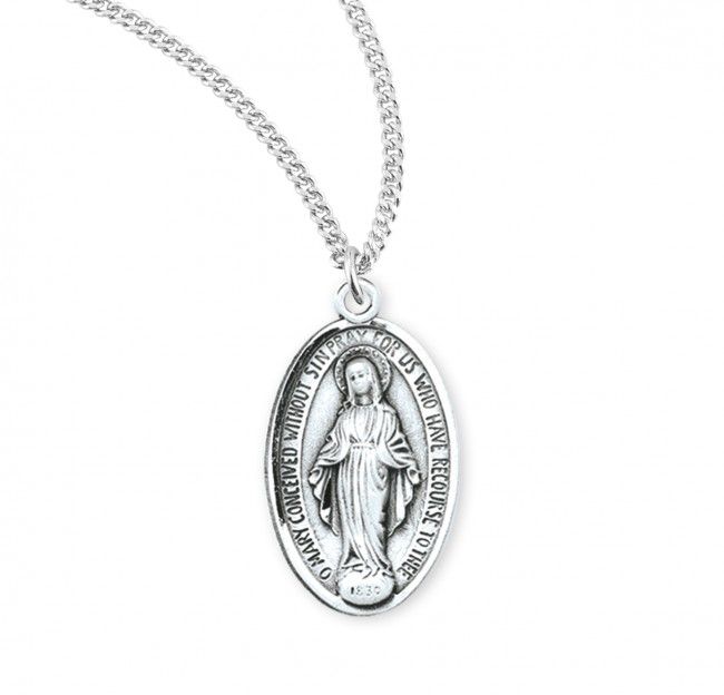 Sterling Silver Medium Miraculous Medal on a 24&quot; Rhodium Plated Chain
