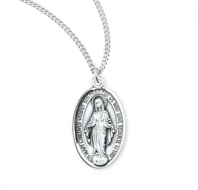 Sterling Silver Medium Miraculous Medal on a 24&quot; Rhodium Plated Chain