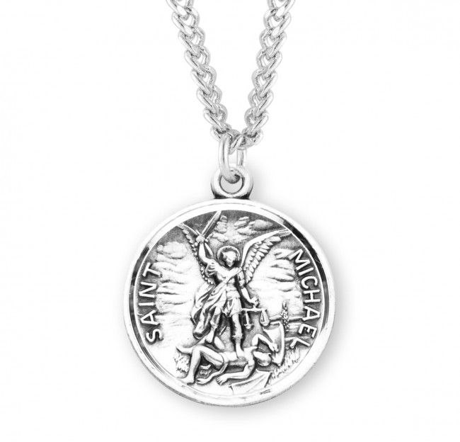 Sterling Silver St. Michael Medal with Prayer Back on a 24&quot; Rhodium Plated Chain