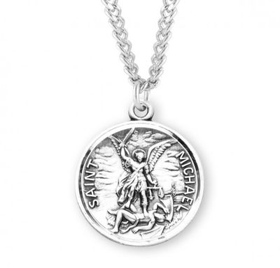 Sterling Silver St. Michael Medal with Prayer Back on a 24&quot; Rhodium Plated Chain