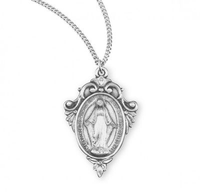 Sterling Silver Fancy Miraculous With Pierced Scroll on an 18&quot; Rhodium Plated Chain