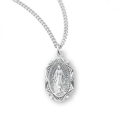 Sterling Silver Oval Miraculous Medal on a 18&quot; Rhodium Plated Chain