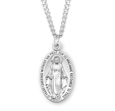Sterling Silver Medium Miraculous Medal with a 24&quot; Rhodium Plated Chain