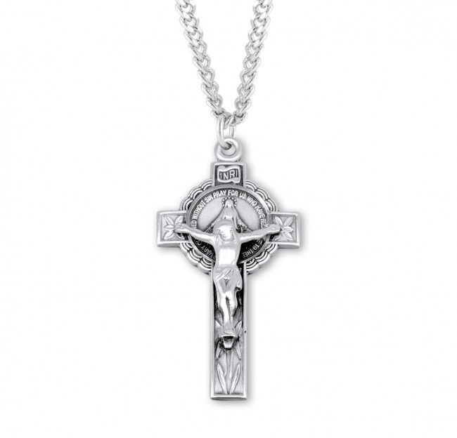 Sterling Silver Miraculous Crucifix Medal on a 24&quot; Rhodium Plated Chain