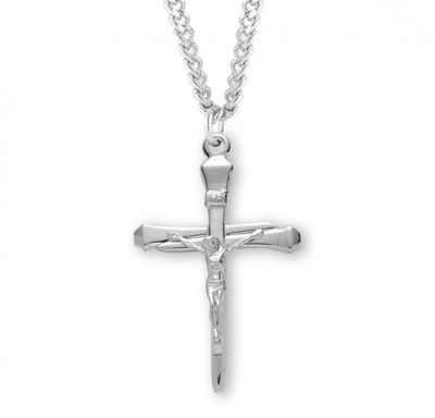 Sterling Silver Large Nail Crucifix on a 24&quot; Rhodium Plated Chain