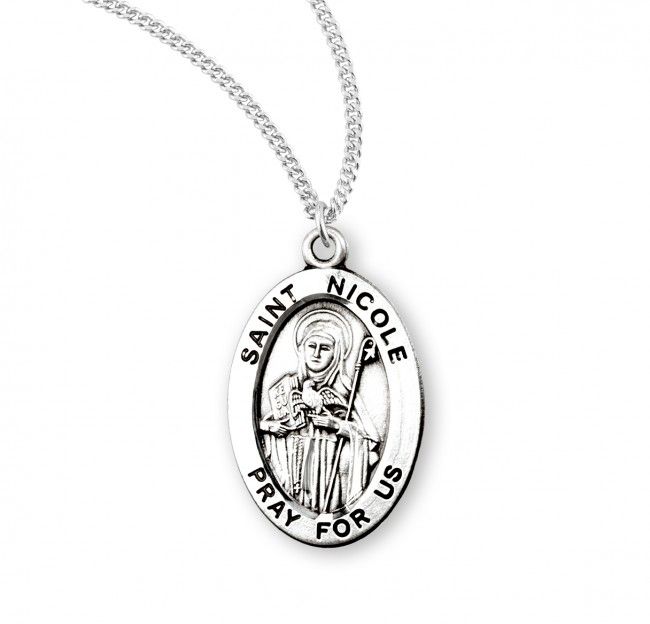 Sterling Silver St. Nicole Oval Medal on a 18&quot; Rhodium Plated Chain