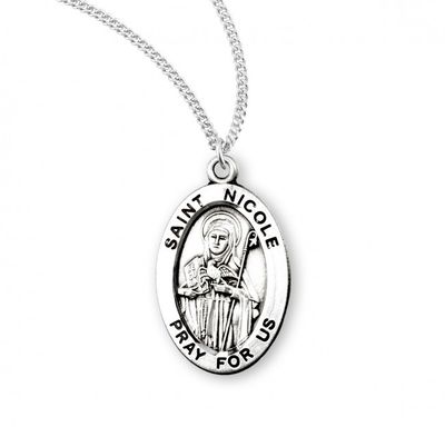 Sterling Silver St. Nicole Oval Medal on a 18&quot; Rhodium Plated Chain