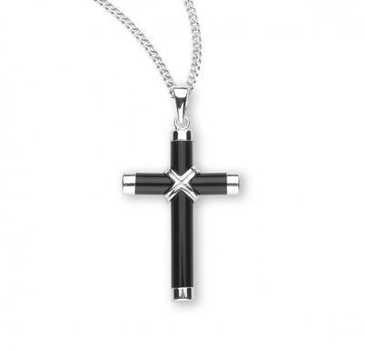 Sterling Silver Onyx Cross on a 20&quot; Rhodium Plated Chain