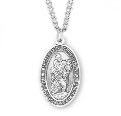 Sterling Silver Oval St. Christopher Medal with a 24&quot; Rhodium Plated Chain