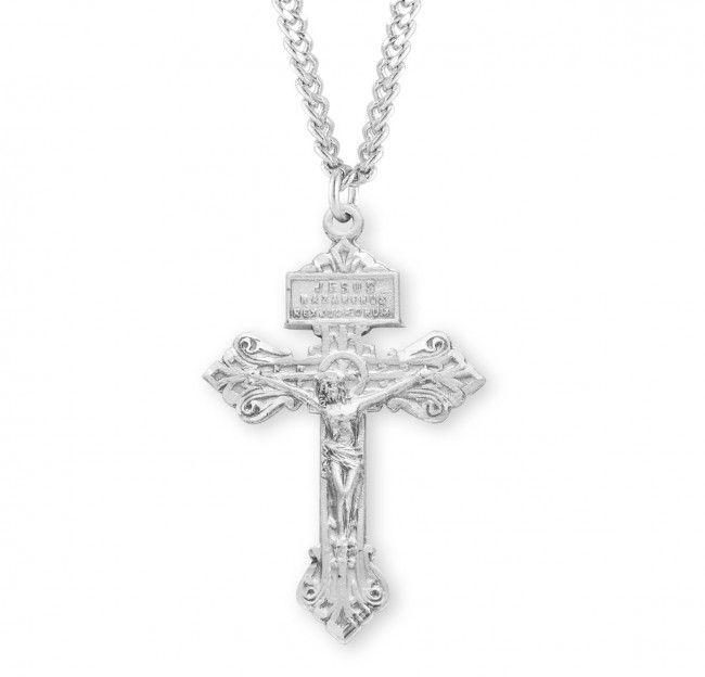 Sterling Silver Small Pardon Crucifix on a 24&quot; Rhodium Plated Chain
