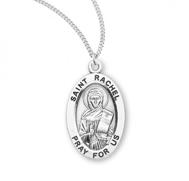 Sterling Silver St. Rachel Oval Medal on a 18&quot; Rhodium Plated Chain