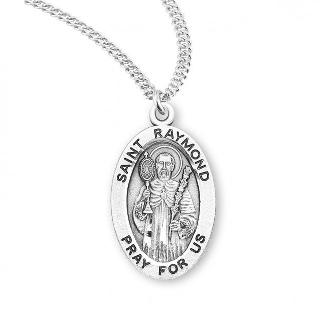 Sterling Silver St. Raymond Oval Medal on a 20&quot; Rhodium Plated Chain