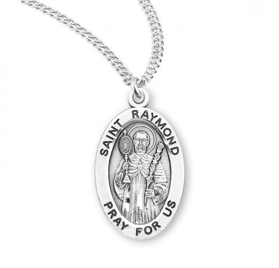 Sterling Silver St. Raymond Oval Medal on a 20&quot; Rhodium Plated Chain